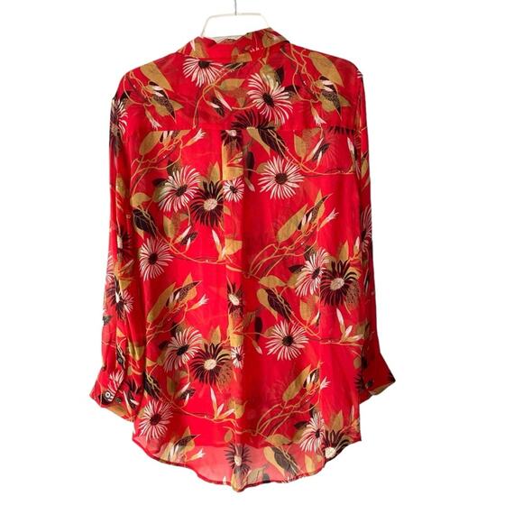 Equipment Daddy Floral Red Silk Sheer Button Down Blouse size Large - Picture 6 of 7